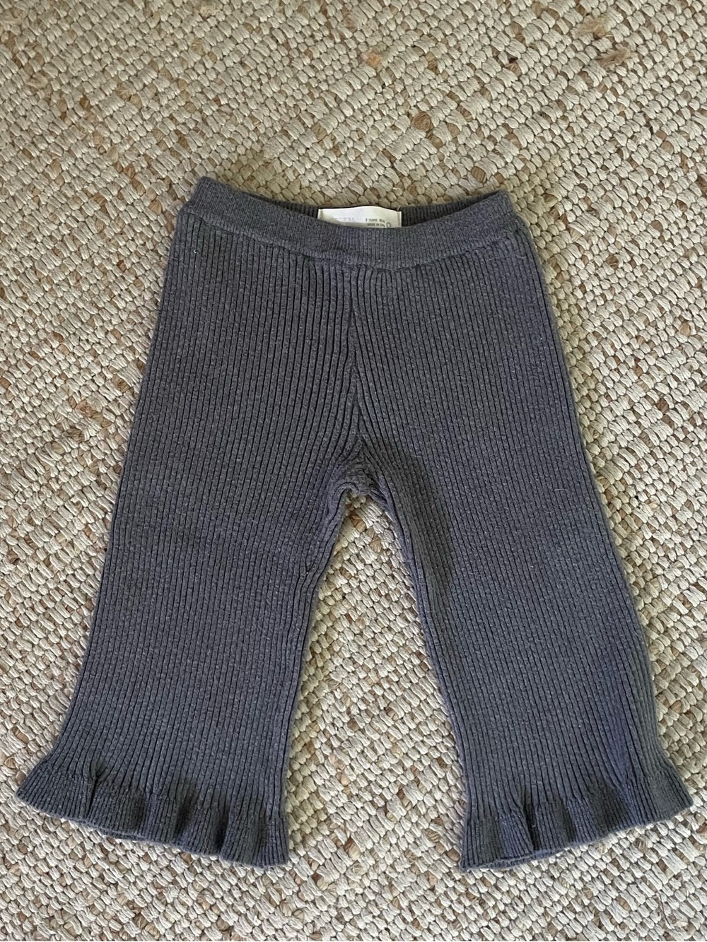 Zara Kids Ribbed Knit Pants in Charcoal Gray